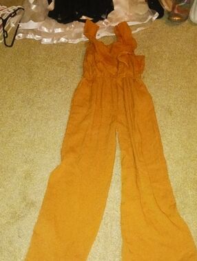 Hayden Orange Wide-Leg Jumpsuit with Ruffle Straps